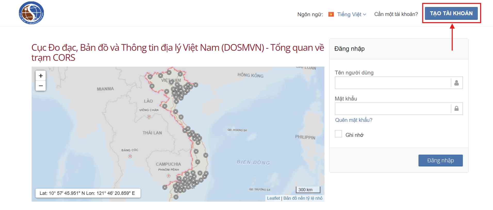 Tạo tài khoản trên trang vngeonet