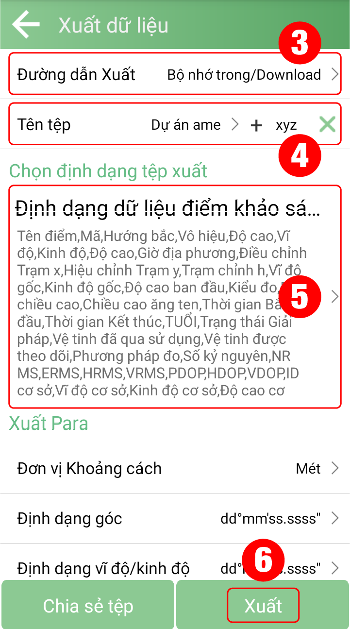 Thao tác xuất dữ liệu