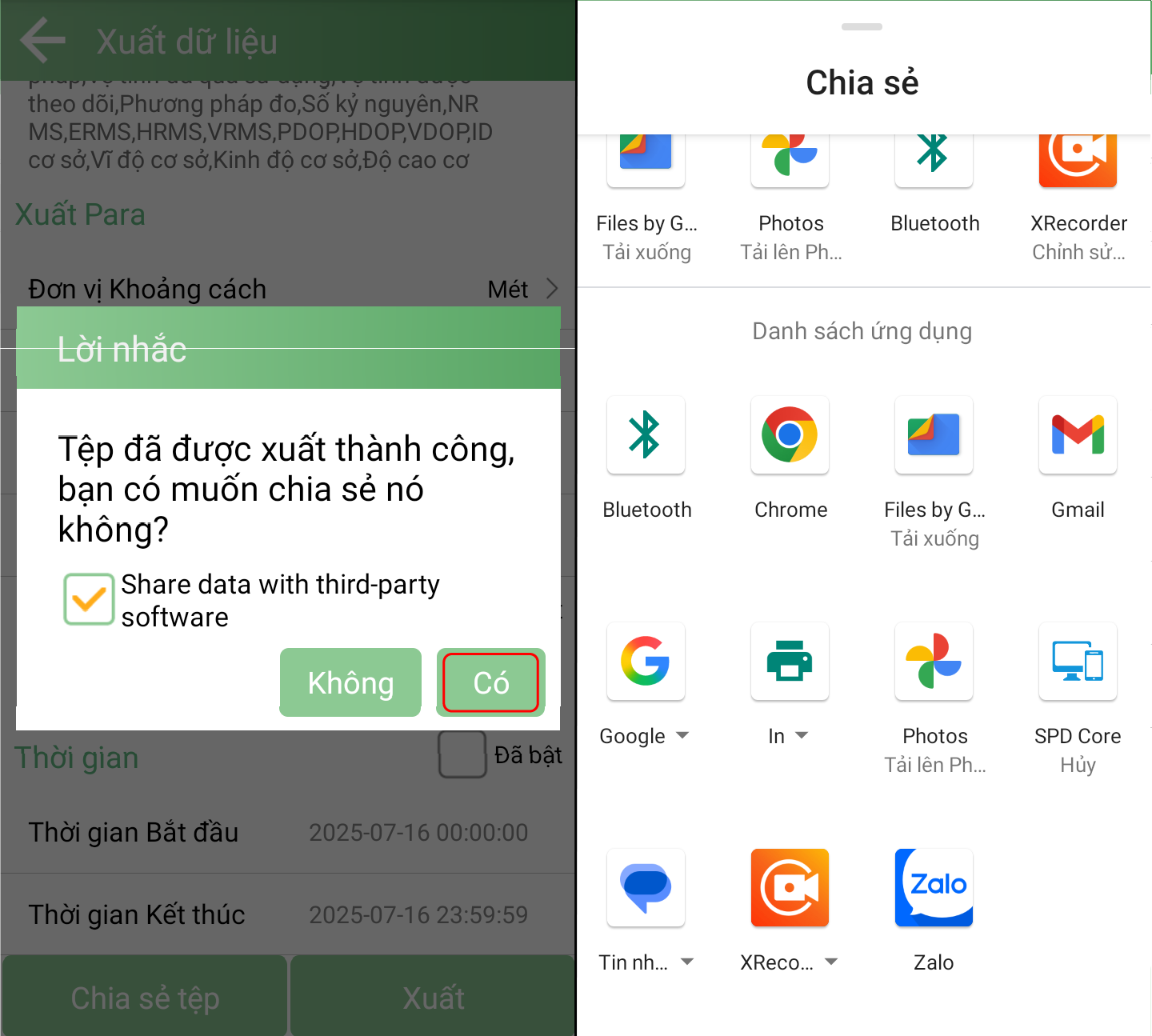 Xuất dữ liệu thành công